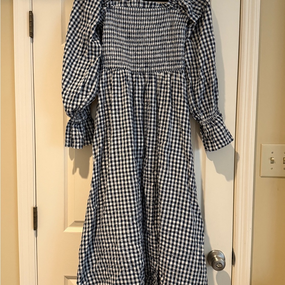 Navy and White Maxi Sundress Elizabeth Wilson with Bishop Sleeves